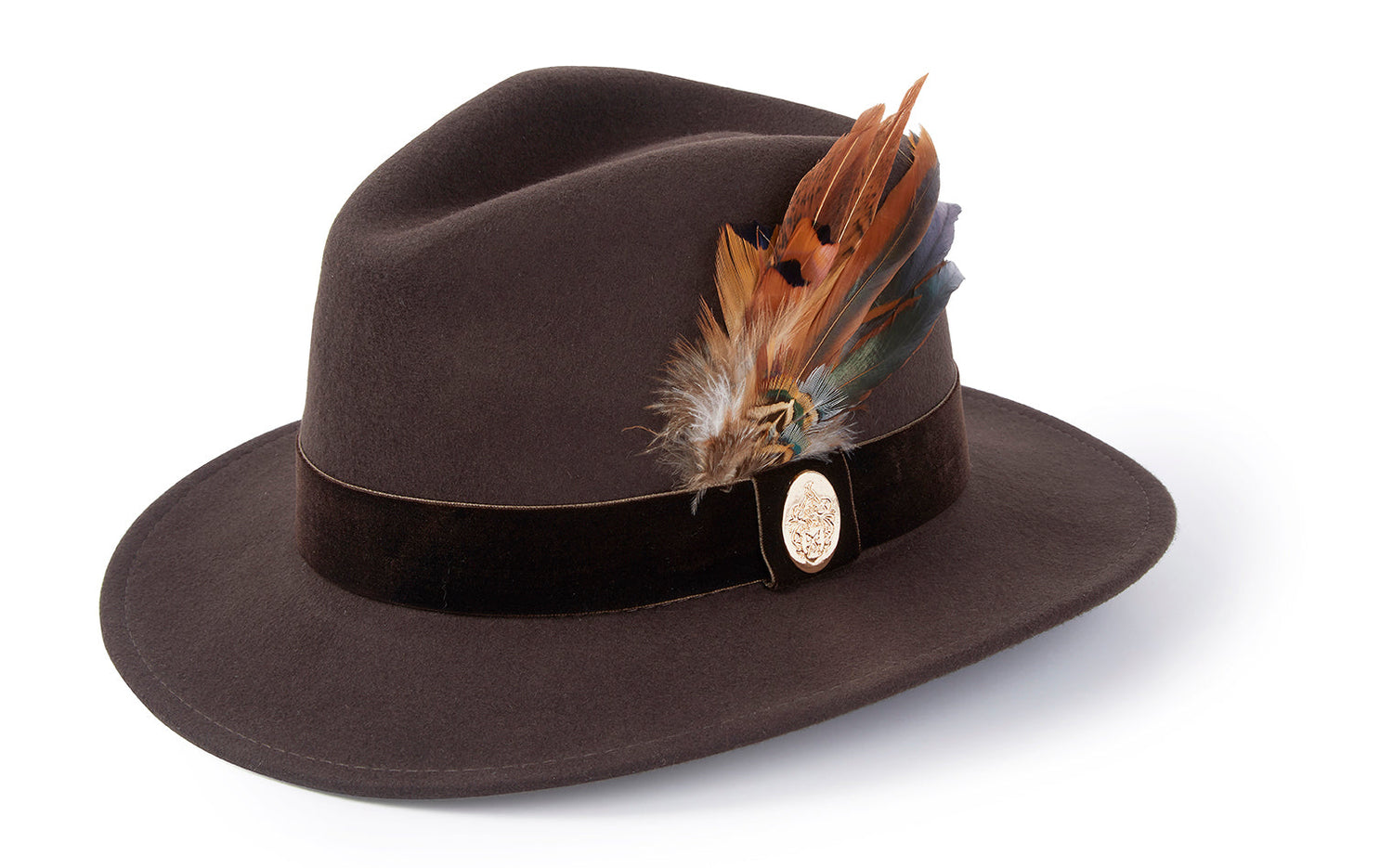 Hicks & Brown The Chelsworth Fedora in Brown (Coque & Pheasant Feather)