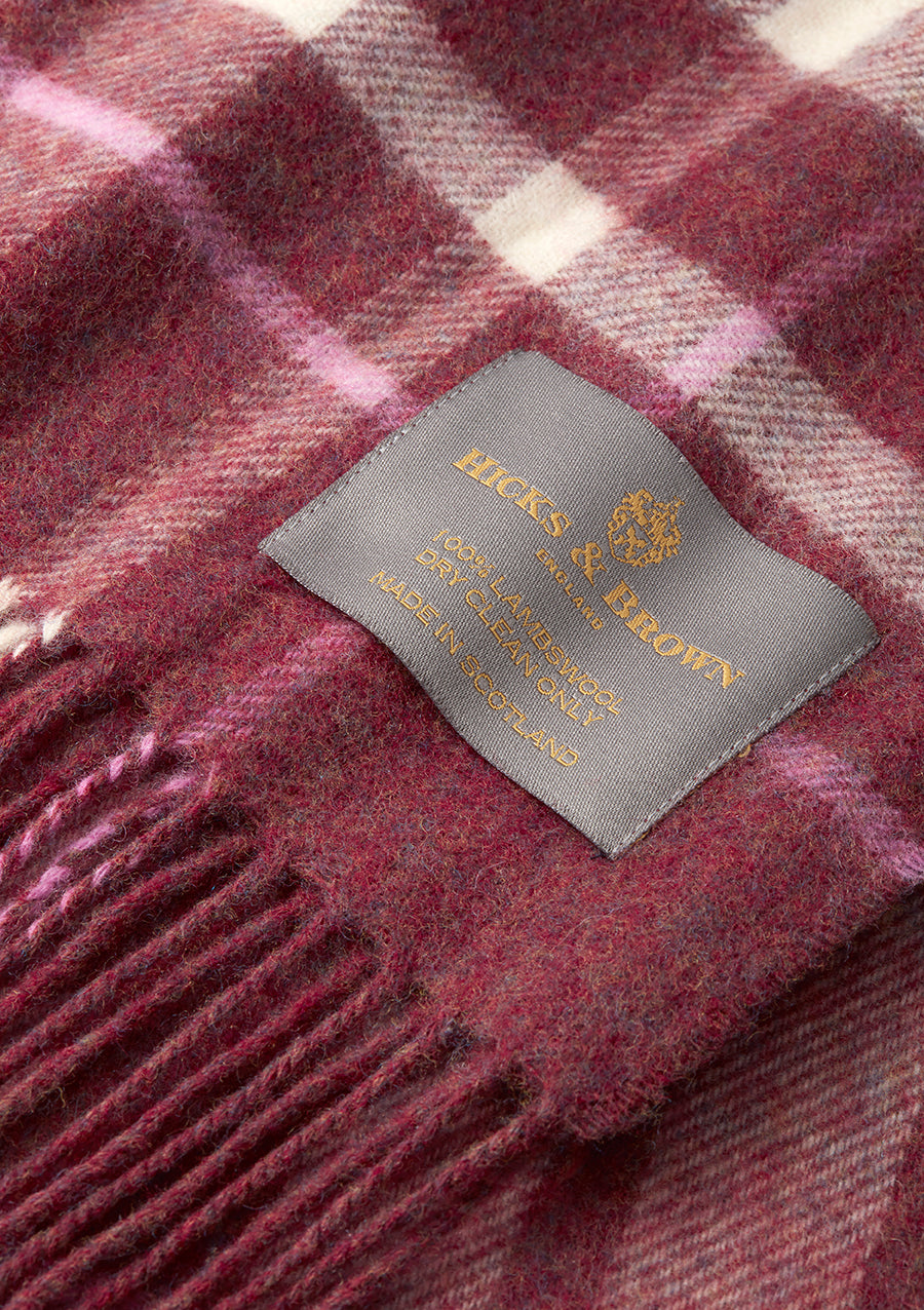 Hicks & Brown The Fornham Lambswool Scarf in Mulberry Check (Limited Edition)