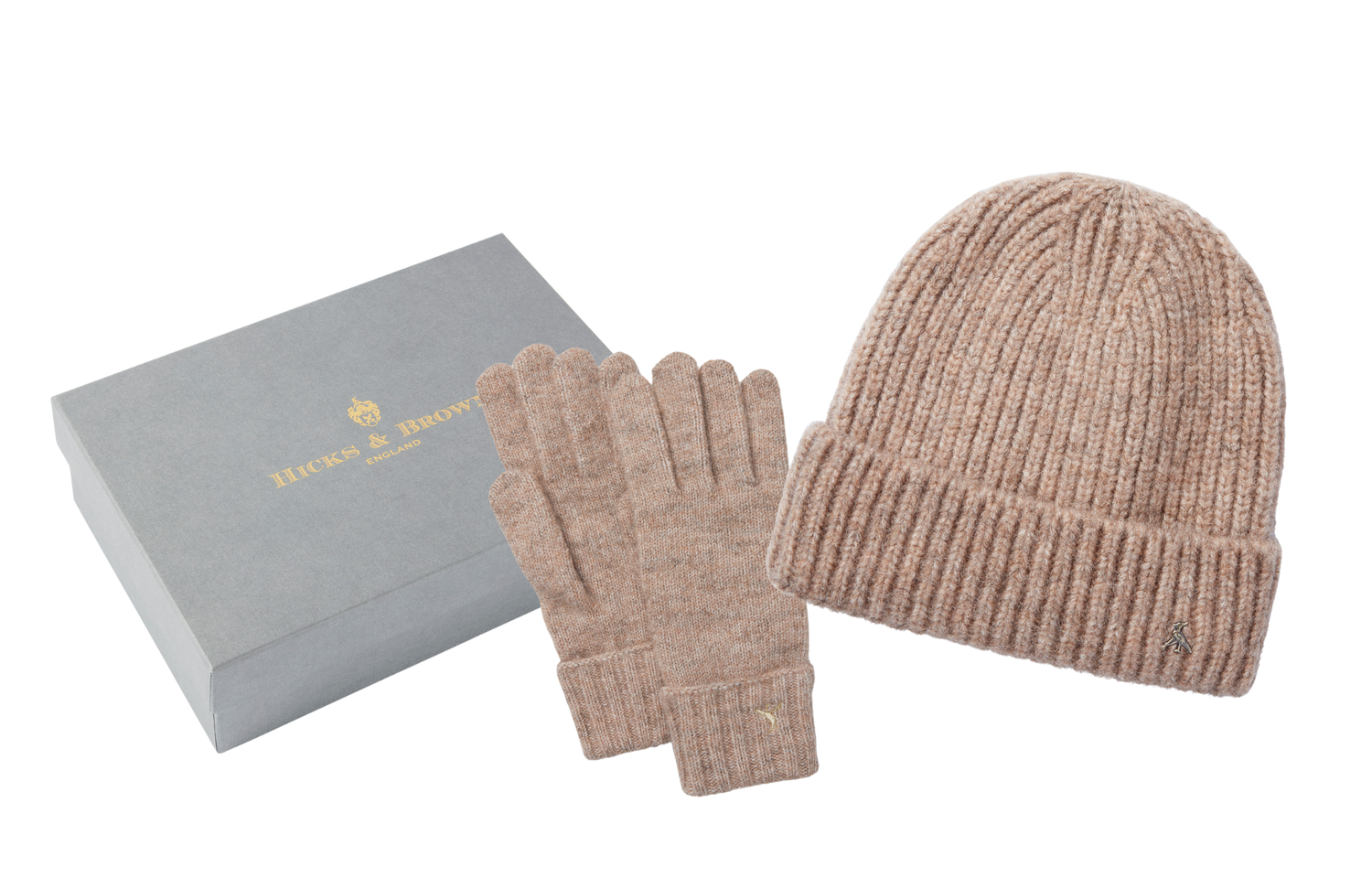 Hicks & Brown The Norton Beanie and Elveden Gloves Gift Set in Walnut