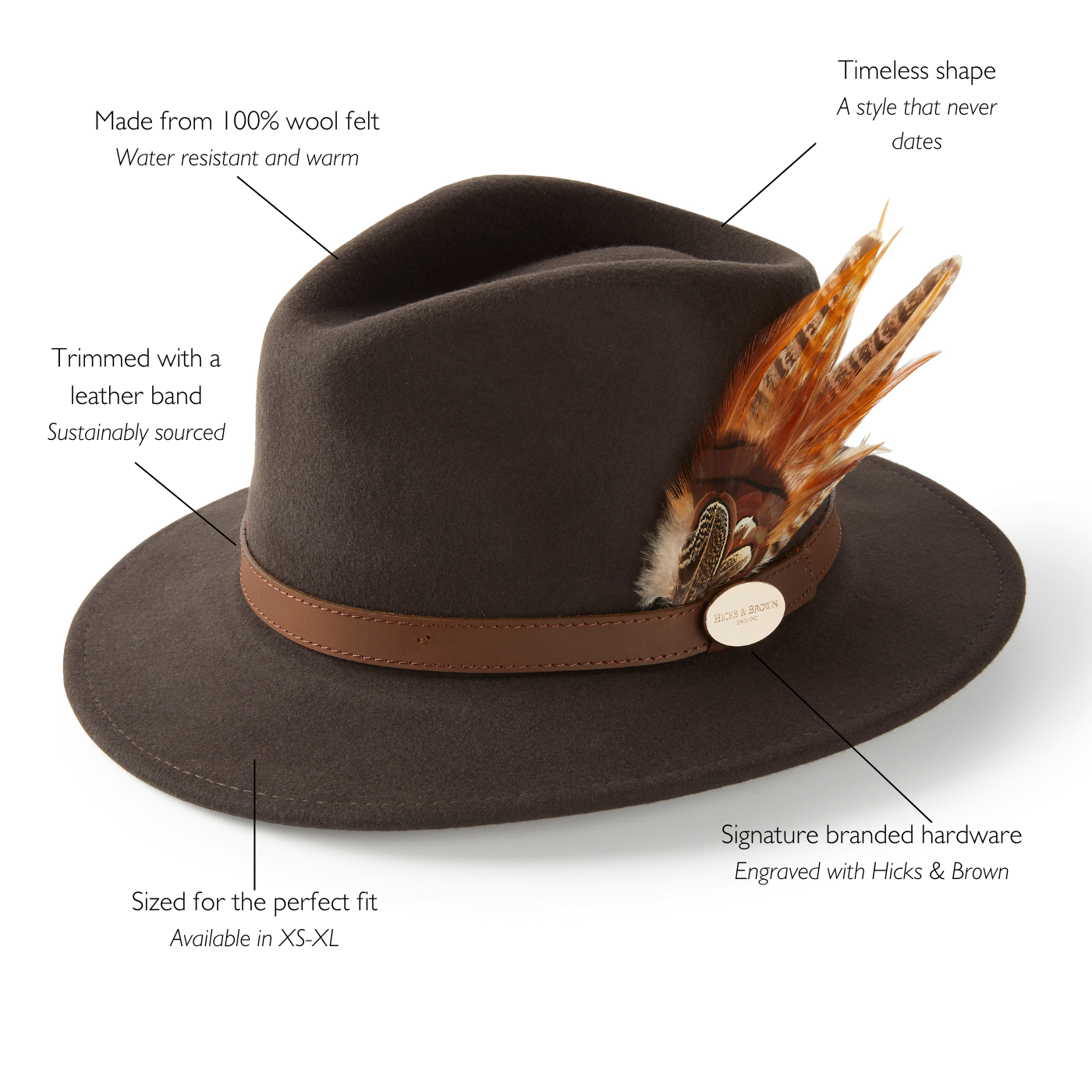 Hicks & Brown The Suffolk Fedora in Dark Brown (Bronze Feather)