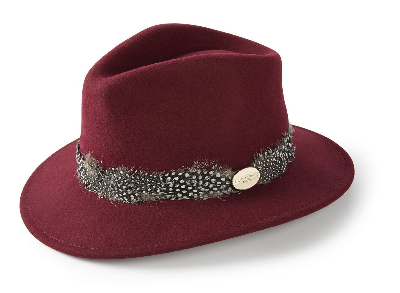 Maroon Red Suffolk Fedora, Pheasant Feather Wrap - Hicks & Brown